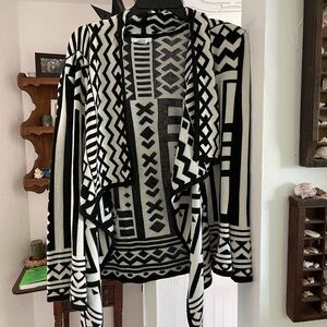 Bar III Black and White Geometric Cardigan Sweater